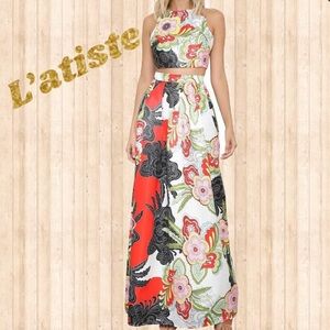 L’atiste 2 piece satin and embroidered dress.